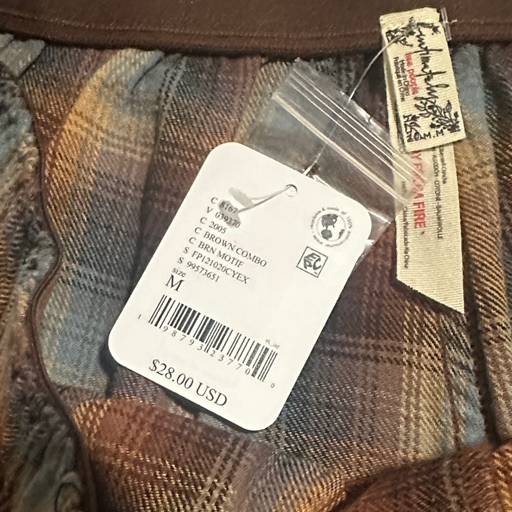 NWT Free People Brown Combo Plaid Boxer Shorts Size Medium - Picture 3 of 4